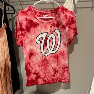 Women's Red Tie-Dye Short Sleeve Tee - Washington Nationals Baseball